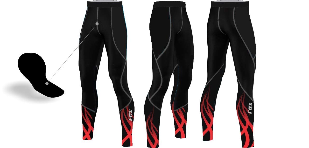 FCX Mens Cycling Trouser Pants Compression Padded Winter Thermal Long Bicycle Biking Tights Outdoor Bike Riding Black Red Medium