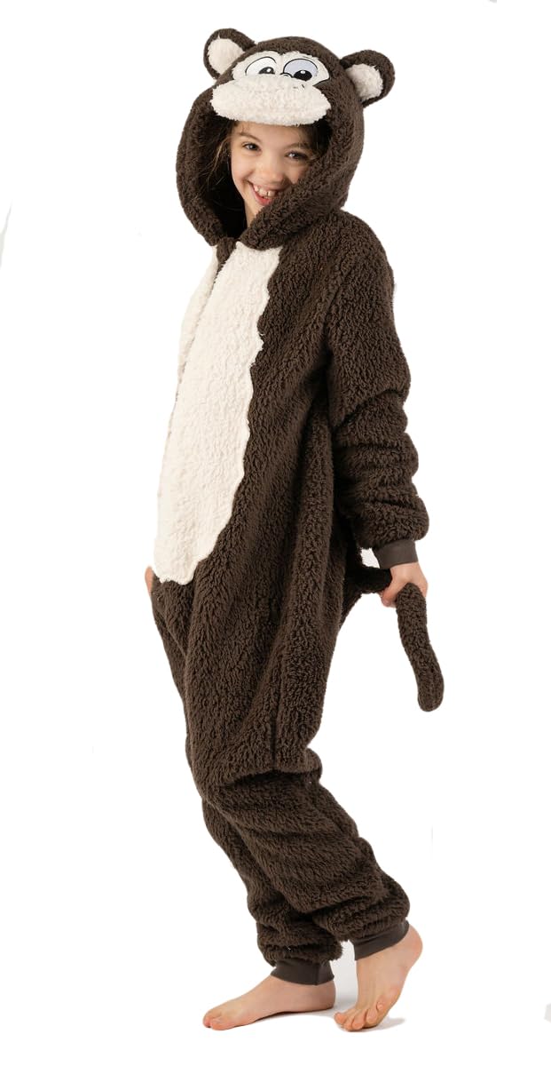 Costume intero da scimmia marrone per bambini, per la Giornata Mondiale del Libro, per ragazzi e ragazze, in morbido pile con coda, taglie da 2 a 13 anni