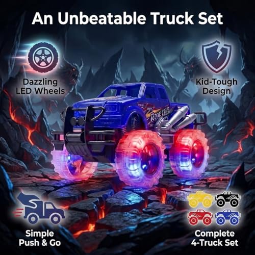 Image of ArtCreativity Light Up Monster Trucks for Boys and Girls, 8-Pack Toy Truck Set, Monster Trucks for Boys 3 4 5 6 7 8 Years Old, Toddler Monster Truck Toys, Light Up Trucks