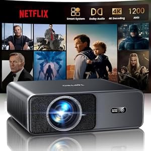 Smart Beamer [Kompatibel mit Netflix & 20W Dolby Audio] 1200 ANSI Autofokus & 6D Trapezkorrektur, TOPTRO Beamer 4K Heimkino Unterstützt, FHD1080P HDR10 WiFi 6/2-Wege-Bluetooth, geräuscharmer Projektor
