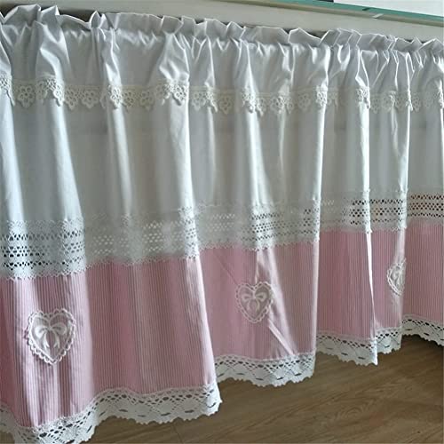 Cortina corta para ventana pequeña con encaje de ganchillo y rayas de algodón 3