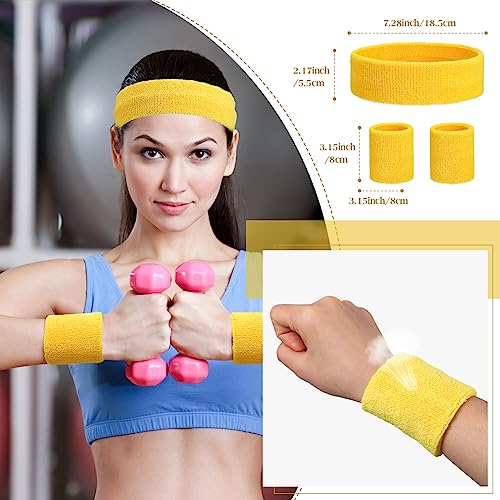Image of Neon Sweatbands and Wristbands Bulk, Cotton Sports Headbands for Team Spirit, School Field Day, 80s 90s Party, Soccer Fan Accessories, Gym, Cheer and Group Events