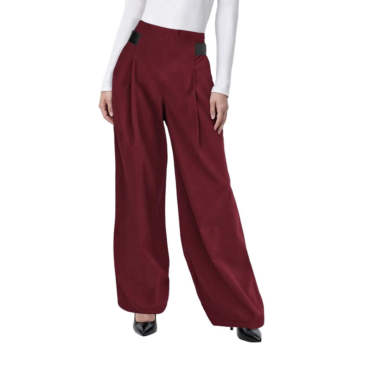 Womens Casual Wide Leg Pants Tie High Waist Straight Leg Pants Commuter Pants
