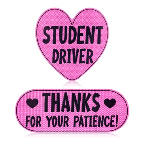 Image of 2pcs New Driver Car Decal, Thanks for Your Patience Student Magnet Driver Sign Student Driver Pink Sticker for New Student Drivers (Student Driver)
