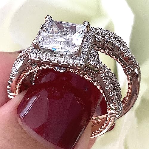 CEJUG 2.3Ct Halo Princess Cubic Zirconia Bridal Ring Set Engagement Wedding Rings for Women 18K Gold Plated Size 6-102