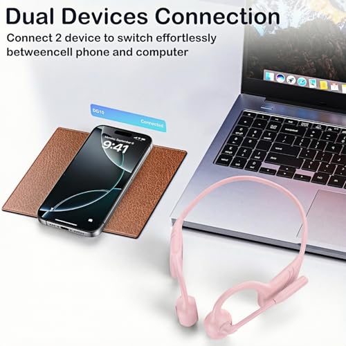 Image of Bone Conduction Headphones with Mic-Callink, Trucker Bluetooth 5.4 Headset with Noise-Canceling Boom Microphone /Mute Function /Dual Connect, Open Ear Headphones for Work Driving Meeting（Pink）