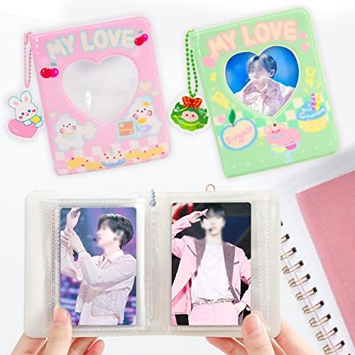 Photocard Binder Kpop Photo Album Mini Photo Album 40 Pockets Love Hollow Album With Cute Acrylic PendantPink