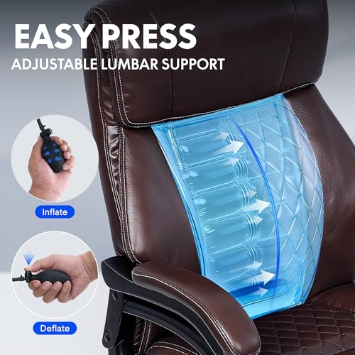 Image of FLEXISPOT 500lbs Big and Tall Office Chair for Heavy People, High Back Heavy Duty Computer Chair with Stable Armrest 1D Lumbar Support, Desk Chairs for Working Gaming Relaxing, PU Leather, Brown
