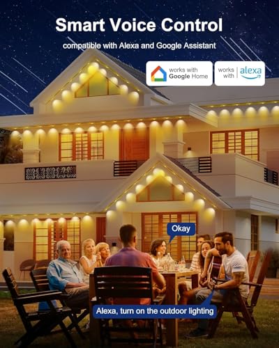 Image of Permanent Outdoor Lights - Smart Outdoor LED Lights, 100ft RGB Color Changing, 54 Scene Modes, App Control, Waterproof IP67, Alexa Compatible
