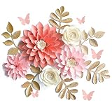 Fonder Mols 3D Artificial Paper Flower Decorations for Wall(Ivory Pink Rose Gold, Set of 16), Weddin