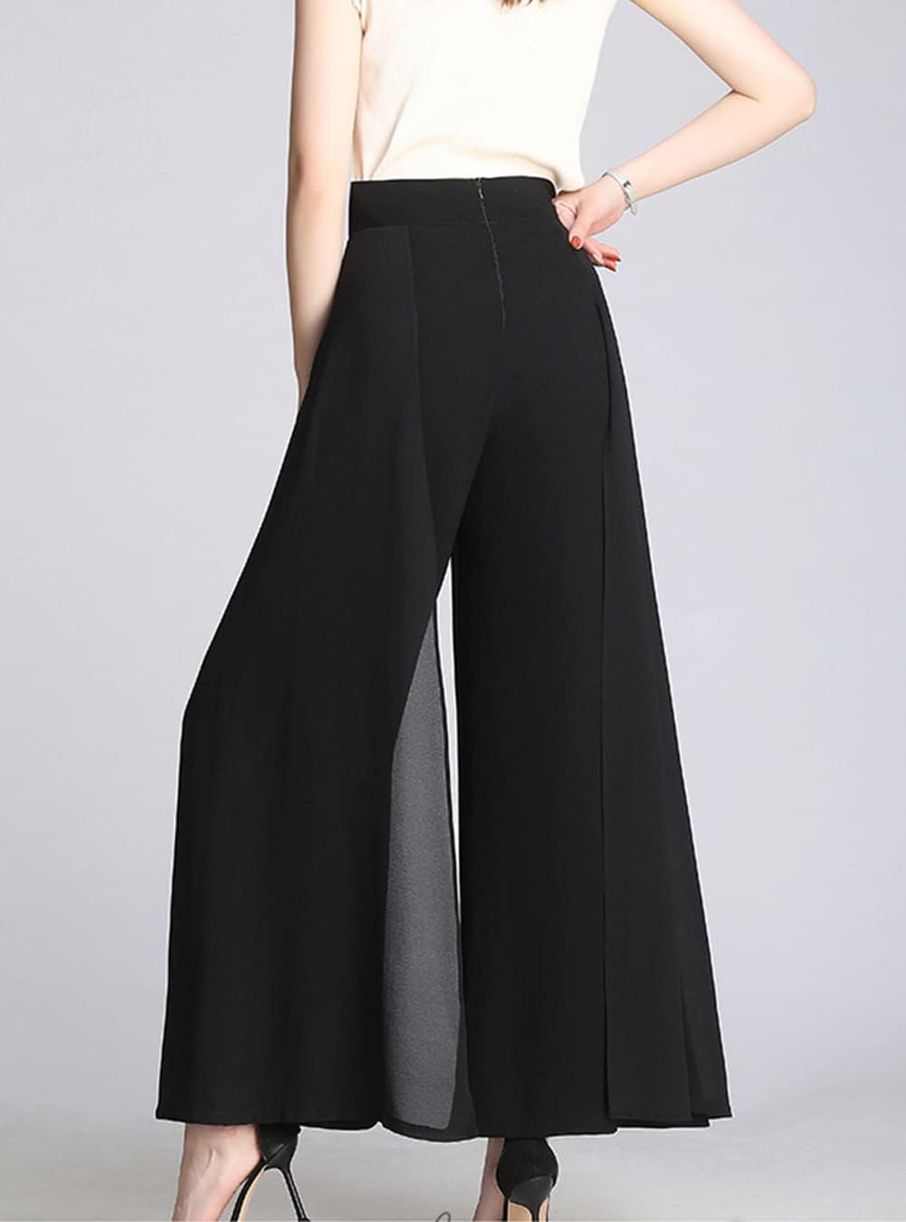 Size XS Double Plus Open Womens Chiffon High Waist Palazzo Dressy Pants Flare Elastic Waist Culottes Trousers Pant