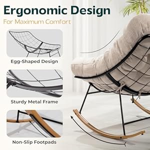 Bme Patio Rocking Chair Outdoor and Indoor, Modern Metal Lounge Rocker with Thick 7'' Cushion, 400lbs Capacity, Ergonomic Design, Easy Assembly, Beige Cushion - Wood Texture Rocker Bme Patio Rocking Chair Outdoor and Indoor Modern Metal Lounge Rocker with Thick 7 Cushion 400lbs Capacity Ergonomic Design Easy Assembly Beige Cushion Wood Texture Rocker