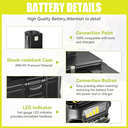 VANON Replacement for Ryobi 18V Battery 3.6Ah Lithium ion 18 Volt Batteries Replacement for Ryobi One 18V Cordless Tools P102 P107 P105 P104 P103 P108 2Pack. - Thumbnail 3