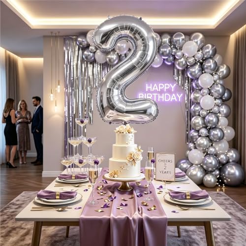 Image of Number Balloons Silver Party Balloon - Giant Number 2 Balloon, 40 Inch Large Balloon for Birthday Decorations, Silver Party Supplies for Anniversary