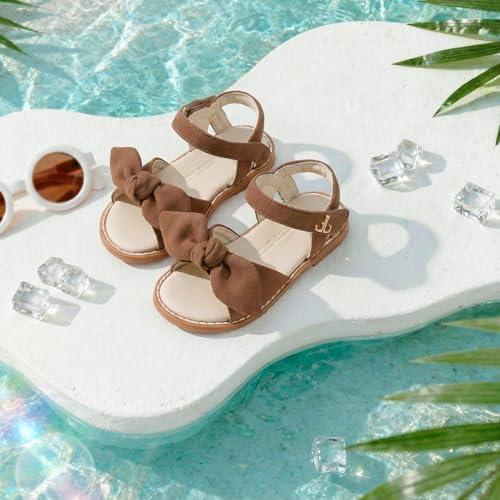 Image of THEE BRON Toddler Girls Sandals Wedding Flower Girl Dress Shoes Open Toe Flats
