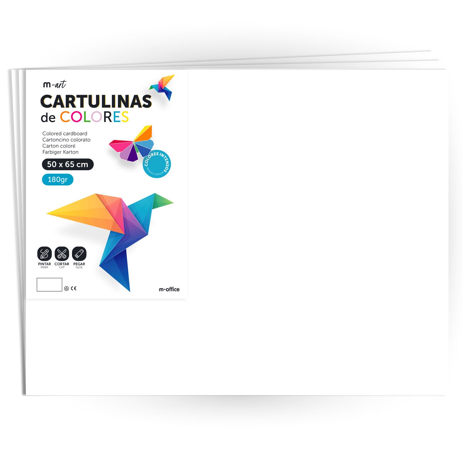 Coloured Cardstock, Large Cardstock 50 x 65 cm Light and Intense Colours, 180 g Coloured Cardstock for Crafts, Creative Designs and Art Projects · m-office (x50 Sheets, White)