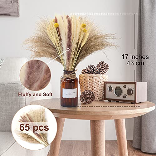 Jgocipon 65Pcs Pampas Grass,Large Fluffy Artificial Grass Decor Tall,Non Shedding Boho Natural Dried Pompass Branches,Pampas Plants Faux Reed Flower Stems Bunch For Wedding, Brown, 17 Inch #TOP3