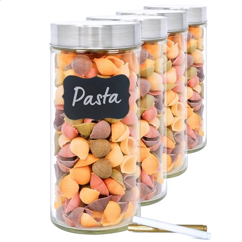 Luxury & Grace Pack 4 Botes De Cristal, 1,2 L (23X10 Cm), Con Tapa De Acero Inoxidable. Tarros De Cristal.