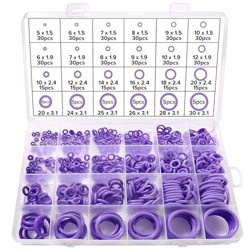Lyeteung 480 Stücke 24 Größen O Ring Dichtungsringe Set, Silikon Dichtungen Ringe Kit, O Ring Sortiment, für Sanitär Unterlegscheiben Auto Schnellreparatur, Lila