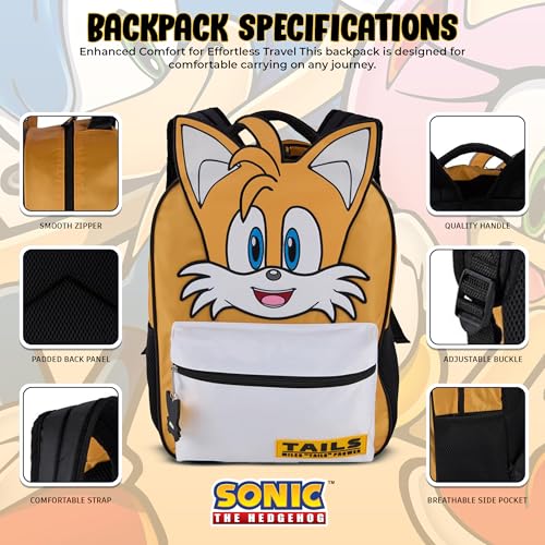 AI ACCESSORY INNOVATIONS Sonic The Hedgehog Backpack for Boys & Girls, Tails Big Face 16 Inch Schoolbag with Tails Rubber Molded Dangle, Yellow by AI ACCESSORY INNOVATIONS - Image 5
