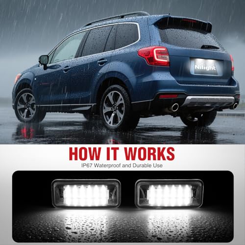 Image of Nilight 2PCS License Plate Lights for 2015-2022 Subaru WRX STI Forester | Compatible with 2015 2016 2017 2018 2019 2020 2021 2022 Subaru Crosstrek WRX /STI Forester with Clear Housing 6000K White