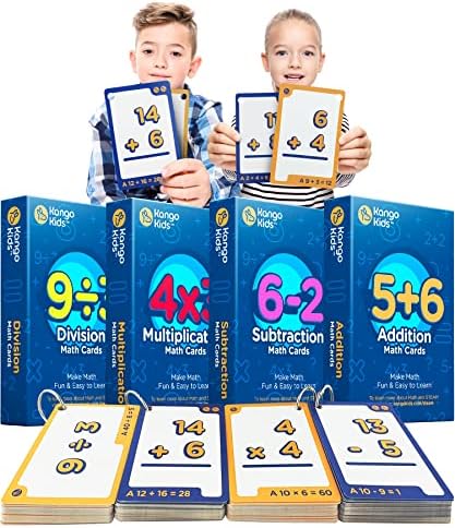 KangoKids Math Flash Cards, Pack of 240 Math Flash Cards for Kids Ages 4-8, Includes Addition and Subtraction Flash Cards, Multiplication Flash Cards & Division Flash Cards for Elementary Aged Kids