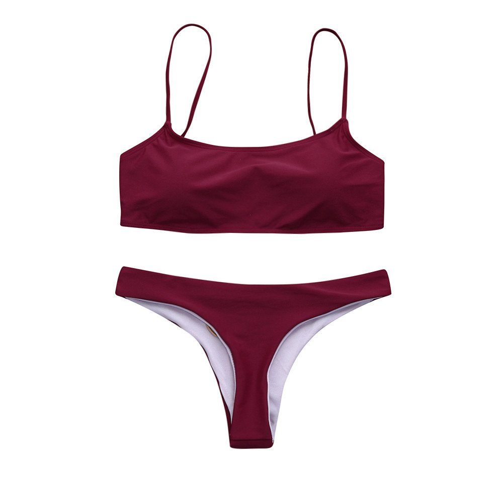 Auied Women's Three-Point Hanging Neck Bikini Swimsuit Bra Beachwear Sexy Solid Color