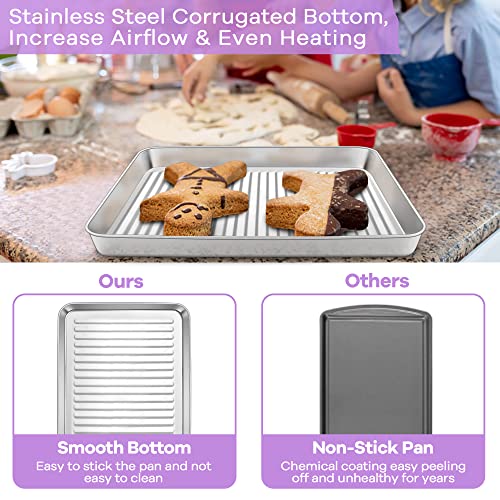 10.5 Inch Toaster Oven Pan With Rack Set Of 2, P&P Chef Stainless Steel Baking Pan Toaster Oven Tray With Cooking Rack, Corrugated Bottom & Grid Mesh Rack, Oven Safe, 2 Pans +2 Racks #TOP3