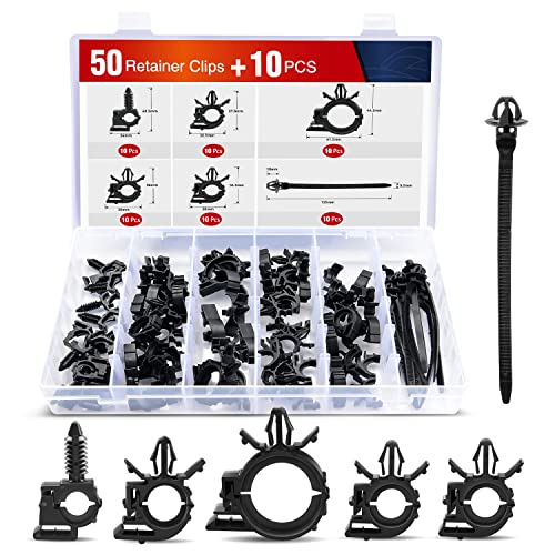 Nilight 60Pcs Automotive Wire Loom Routing Clip Wiring Harness Assortment Kit 6 Different Sizes Universal Replacement Parts with Car Cable Ties for Honda GM Mazda 2 Years Warranty