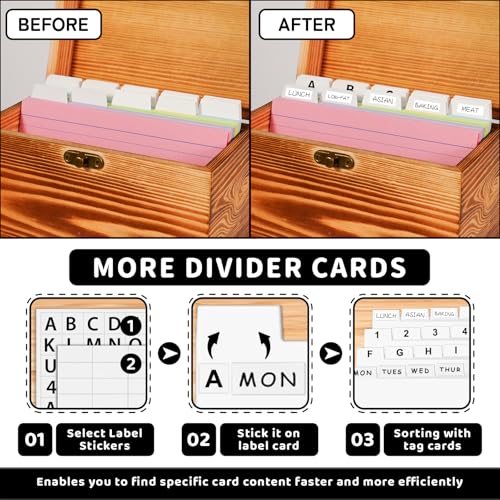 MOBYKE Index Card Holder 4x6, wooden Origanizer Recipe Box with 100 PCS Flash cards, 30 White Dividers, 1 Blank Sticker and 1 Letter Sticker, Flashcard Notecard Holders for Home Office - Cosy Home Interiors MOBYKE Index Card Holder 4x6, wooden Origanizer Recipe Box with 100 PCS Flash cards, 30 White Dividers, 1 Blank Sticker and 1 Letter Sticker, Flashcard Notecard Holders for Home Office - Image 3