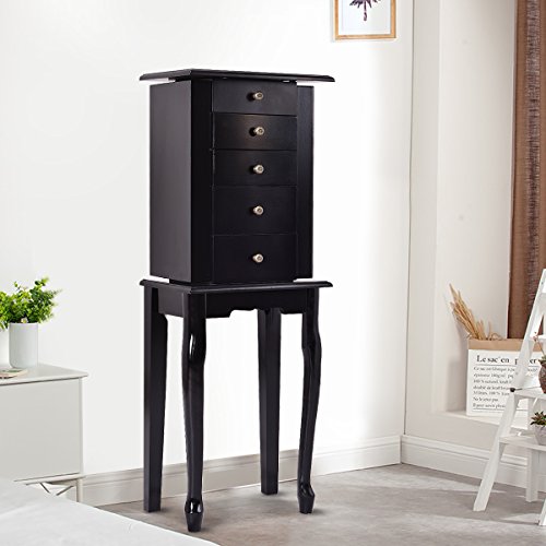 Giantex Jewelry Armoire Cabinet Chest Organizer Box Top With Flip Mirror Standing Space-Saving Bedroom Makeup Accessories Storage Amoires 8 Necklace Hooks, Jewelry Cabinets With 4 Drawers (Black) #TOP7