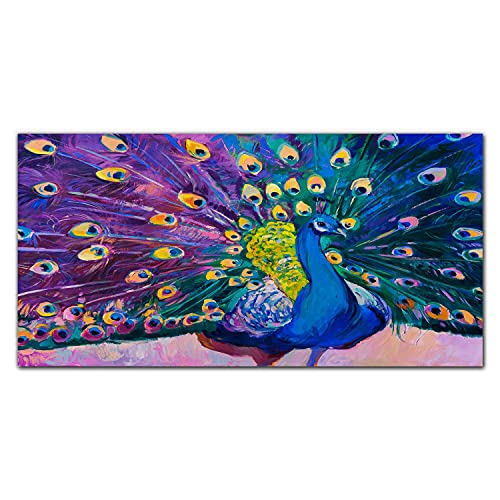 Tableau decoration murale plumes de paon toile impression 100x50cm