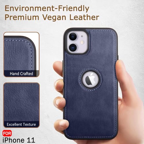 Image of Leather Case for Apple iPhone 11 Premium Protective Stylish Slim Cover with Shockproof Raised Edges Blue