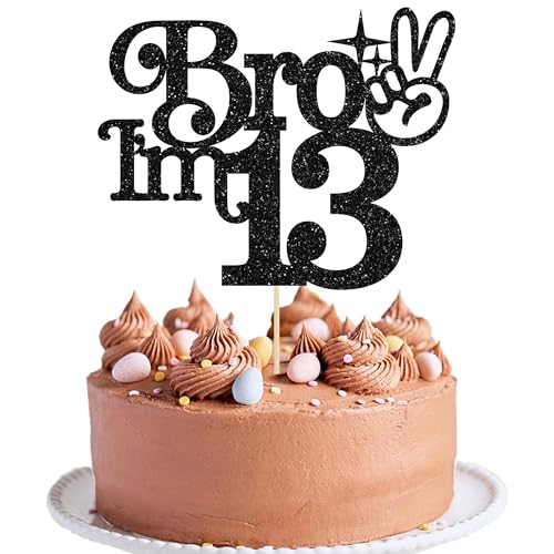 Gyufise 1Pc Brother I'm 13 Cake Topper Glitter Happy 13th Birthday Cake Pick Bro I'm 13 Cake Decoration It's My 13th Birthday Decorations for Boys Cheers to 13 Years Old Birthday Party Supplies Black
