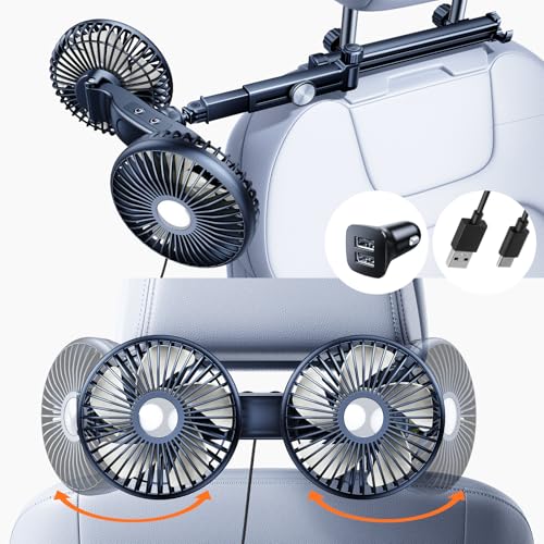Image of Nauttxon Car Fan for Backseat kids with Retractable Long Arm, [Comes with Car Charger] USB Car Seat Fan Headrest 360 Degree Rotatable 3 Speeds Separate Control for Vehicles SUV RV