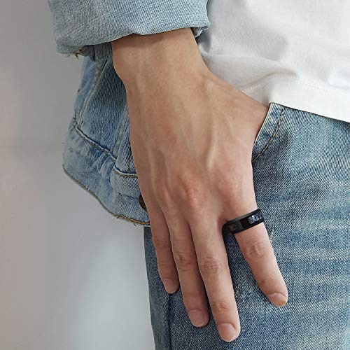 Hisatan Arabic Muslim Islamic Religion Allah Ring for Men Stainless Steel Carbon Fiber Inlay Band for Men