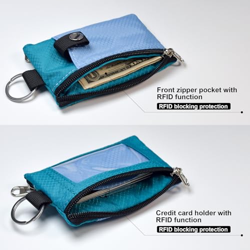 Image of CHENSPRX Minimalist RFID Blocking Small Wallet with ID Window,WaterResistant Zip Id Case Wallet with Lanyard Keychain for Cards,Cash,Travel,Women,Men