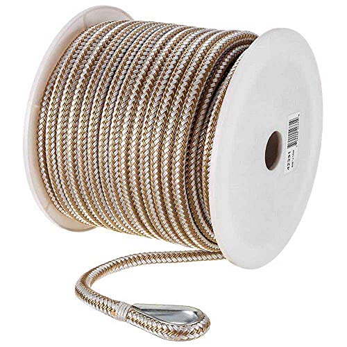 Seachoice Boat Anchor Rope, Double-Braid, Nylon, Achor Line, 3/8 in. X 150 Ft., Gold/White