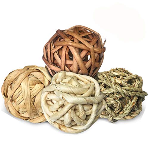 Hamiledyi Rabbit Ball Toys Bunny Treats Toys for Teething Small Animal Chew Toys Grass Ball for Dwarf Hamster Rabbits Guinea Pigs Gerbils, 4 Pack