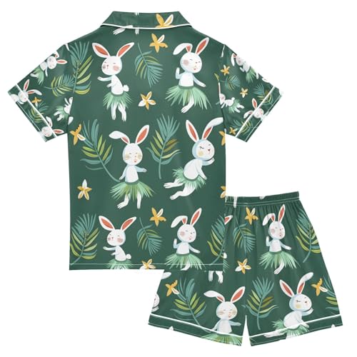 senya Rabbit Dancing Grass Skirt A Satin Summer Pajama Sets Silk Short Sleeve Button Down Sleepwear2