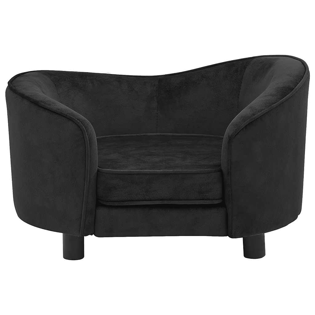 Sofa dla psa, czarna, pluszowa z drewnianą ramą, 69 x 49 x 40 cm, antypoślizgowe legowisko dla psa, poszewka nadająca się do prania, ortopedyczne przytulne legowisko dla małych psów i kotów