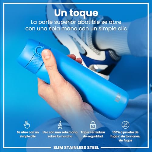 ion8 Botella Agua Inox Ligero, 600ml, Sin Aislamiento, a Prueba de Fugas, Fácil de Abrir, Cerradura Segura, Aptas para Lavavajillas, Fácil de Limpiar, Resistente a Rayones, Azul - Imagen 5
