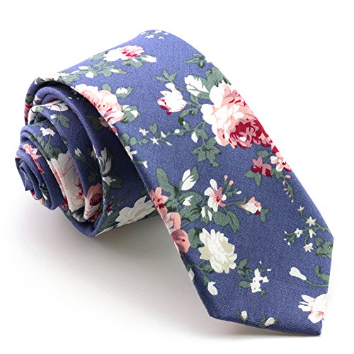 Image of Mantieqingway Floral Ties for Men Skinny Cotton Tie Flower Necktie