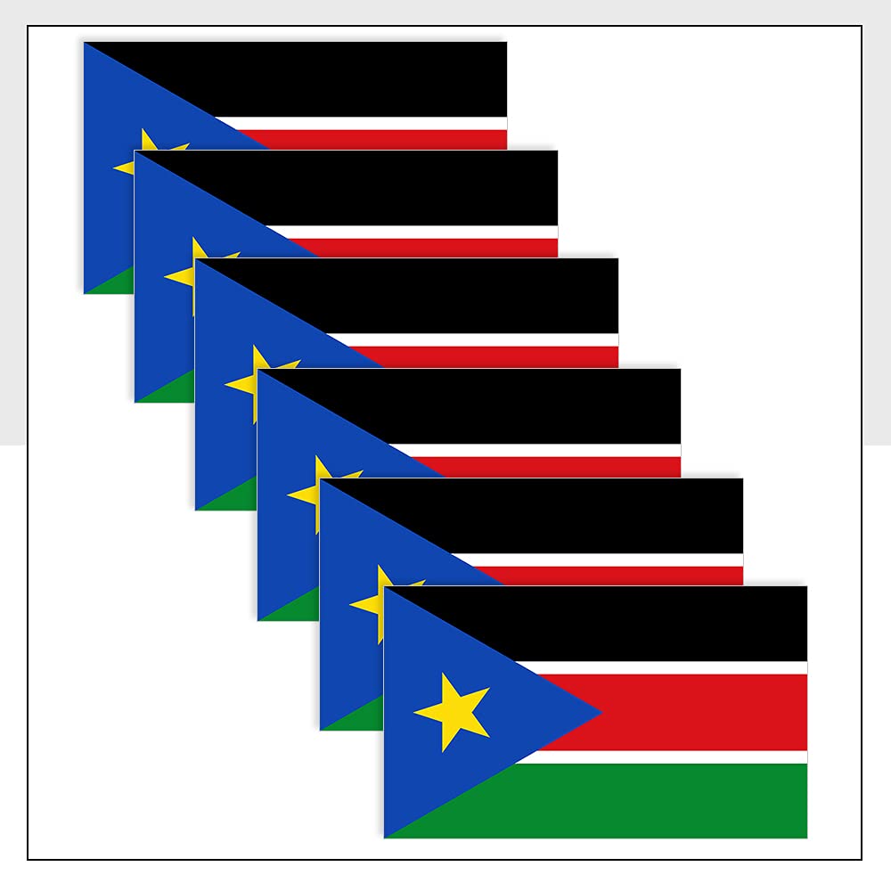 Packwith South Sudan Flag Vinyl Sticker Pack Of 6 (50 X 33Mm) Ssd Labels For Car Laptop Van Bike Fridge Helmet Packwith® #P1168