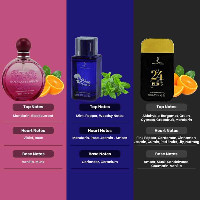 Image of Dorall Collection Romantique + Blue Prince + 24 Pure EDT Set 100ml (Pack of 3)