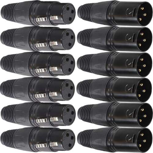 GERUI Lot de 12 connecteurs XLR à 3 broches mâles et femelles, connecteurs de câble de microphone, connecteur à souder, prise encastrable, pour...