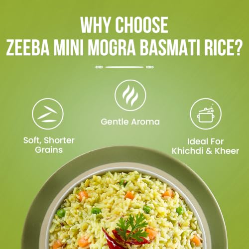 Image of Zeeba Mini Mogra Basmati Rice 5 Kg, Ideal for Khichdi, Kheer & Daily Meals (Cooked length upto 11mm*)