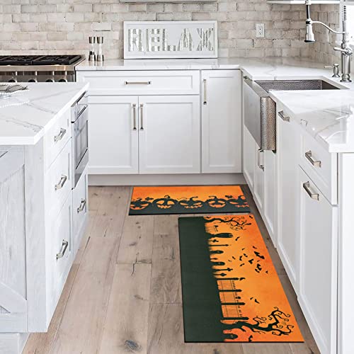 Halloween Kitchen Mat Set Of 2 Non Slip Thick Kitchen Rugs And Mats For Floor Comfort Standing Mats For Kitchen, Sink, Office, Laundry, 17"X47"+17"X28" #TOP3