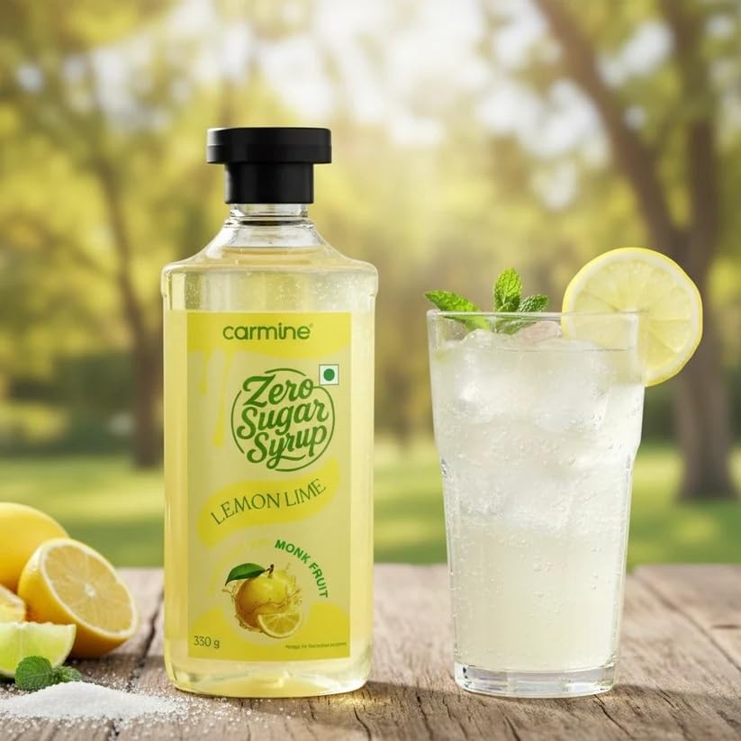 Image of Carmine Zero Sugar Lemon Syrup - 330g | New & Improved Recipe | Sweetened with Pure Monk Fruit | Natural, Plant-Based Sweetener | No Added Sugar or Artificial Ingredients