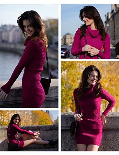 Image of v28 Sweater Dress for Women Ribbed Knit Fitted midi Sexy Fall Winter Bodycon Cowl Neck Dresses